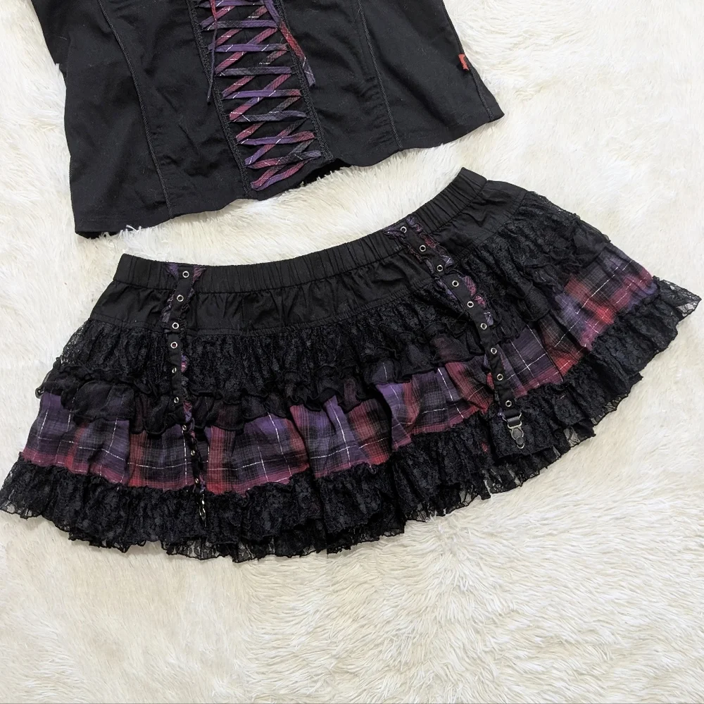 Y2K Vintage Tripp NYC 2 Piece Lace Up Corset & Garter Skirt Set XL/XXL